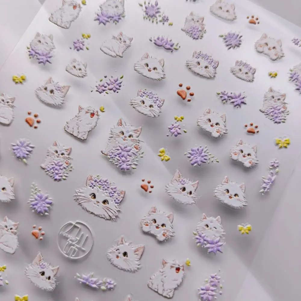 1 sheet Cute Cat Animal New 5D Relief Nail Art Stickers Nail Decals for Manicure fashion Design DIY Happy Accessories
