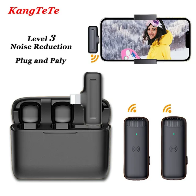 무선 소형 마이크, 미니 휴대용 소음 감소 오디오 비디오 녹화 마이크, 아이폰 안드로이드용, 충전 박스 포함