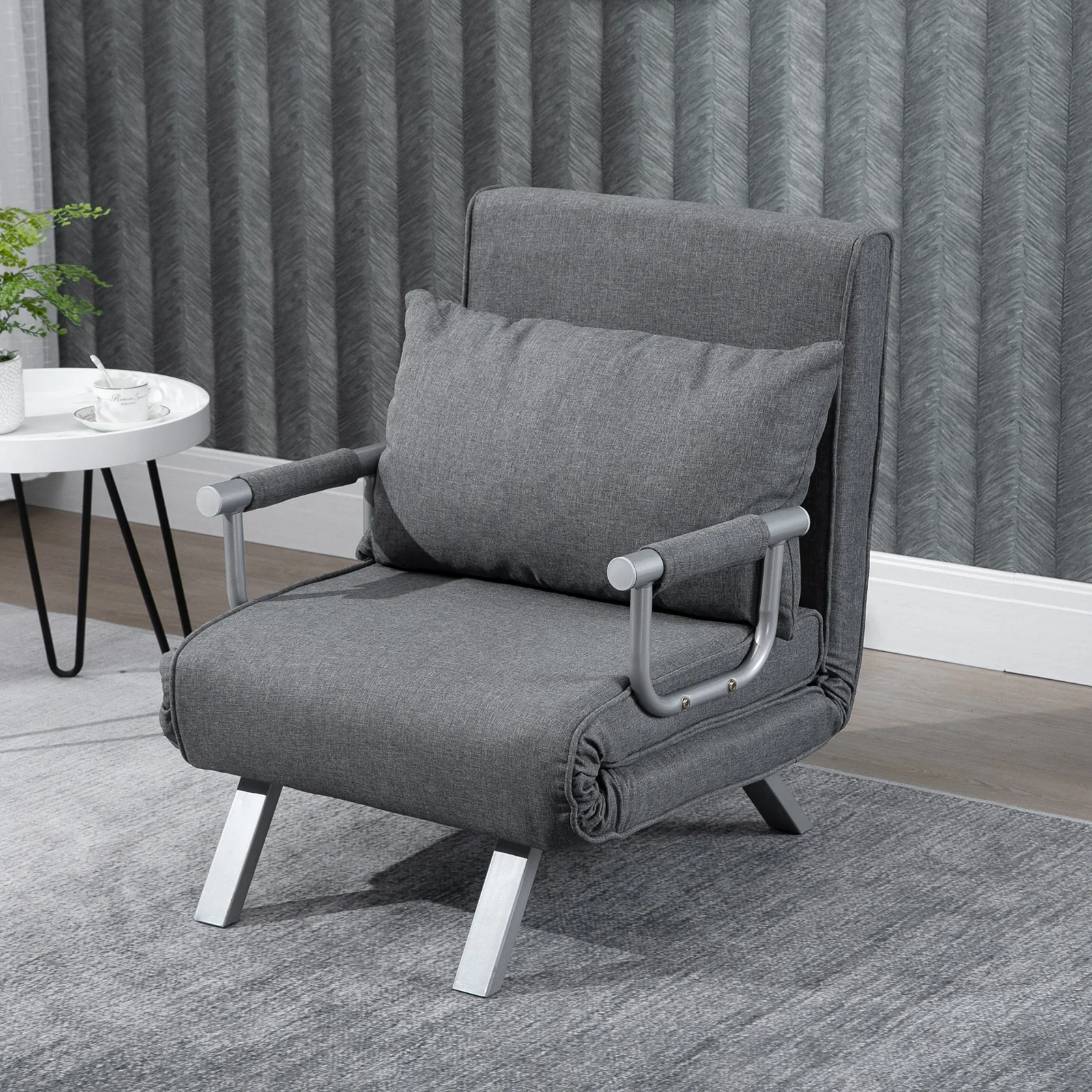 Modern Futon Sofa Lounger Couch withAdjustable Backrest & Comfy Pillow, Light Grey