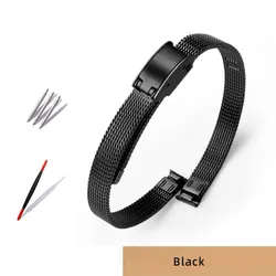 Sleek Women's Stainless Steel Mesh Bracelet Watch Strap - Ultra - Thin Design - 8mm  width (Black)