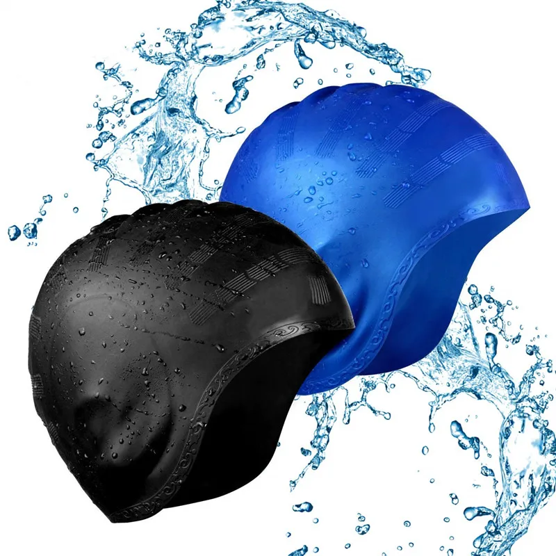 Adults Swimming Cap Waterproof Silicone Swim Caps Long Hair Unisex Diving Pool Hat with Ear Cover Protect for Women Men H5A94