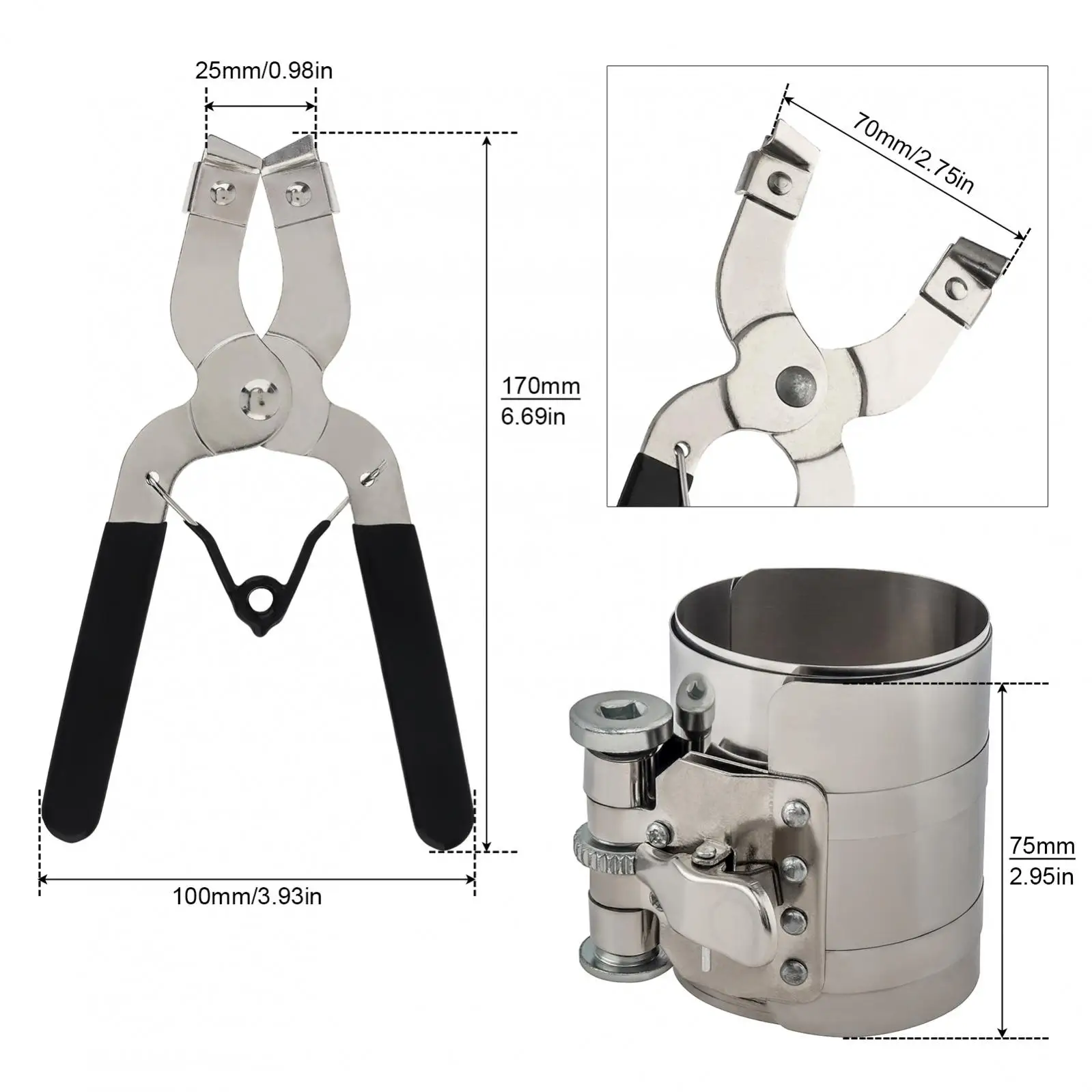Adjustable Piston Ring Compressor Tool multi functional tool 3 inch 53-175mm Car Engine Vehicle Maintenance Clamp Expander Plier Removal Kit