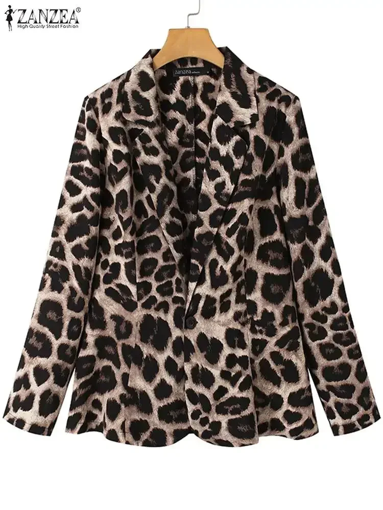 2024 New Oversized Button Up Outwears Women OL Blazer Fashion Ladies Office Suits 2023 Spring Summer Female Leopard Lapel Coats