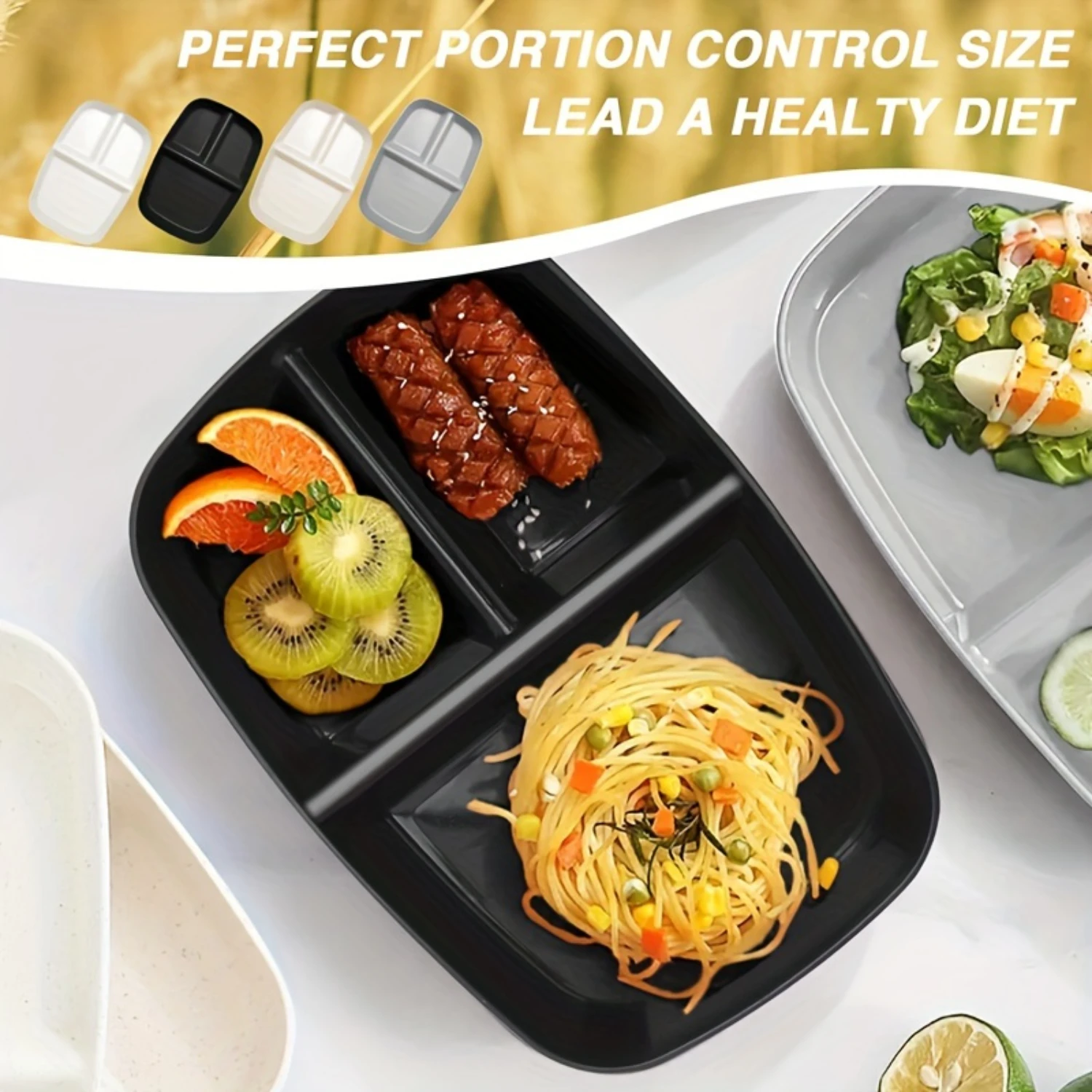 Food Grade Wheat Straw & BPA Free PP Divided Plates with 3 Deep Sections for Adult Meals Perfect for Salads, Pasta, and More