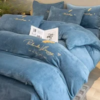 Two-sided Short Plush 4-piece Set Thickening Plush Fur Quilt Cover Winter Coral Fleece Comfortable Keep Warm Sheet Pillow Case