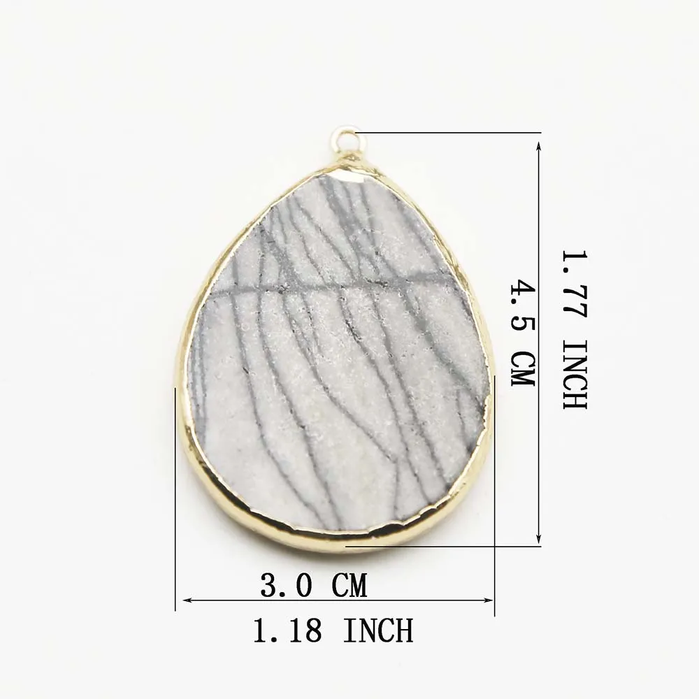 Exquisite Natural Semiprecious Stone Water Drop Black Mesh Gold Edge Pendant DIY Jewelry Accessories Wholesale 6PcsFree Shipping