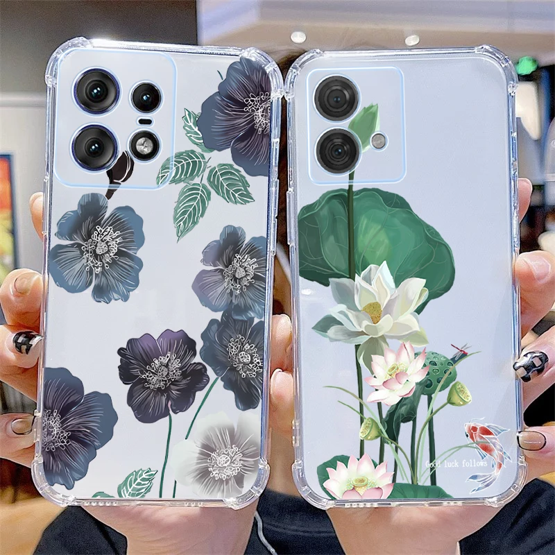 Elegant Flower Transparent Phone Case - Edge Series Compatibility
