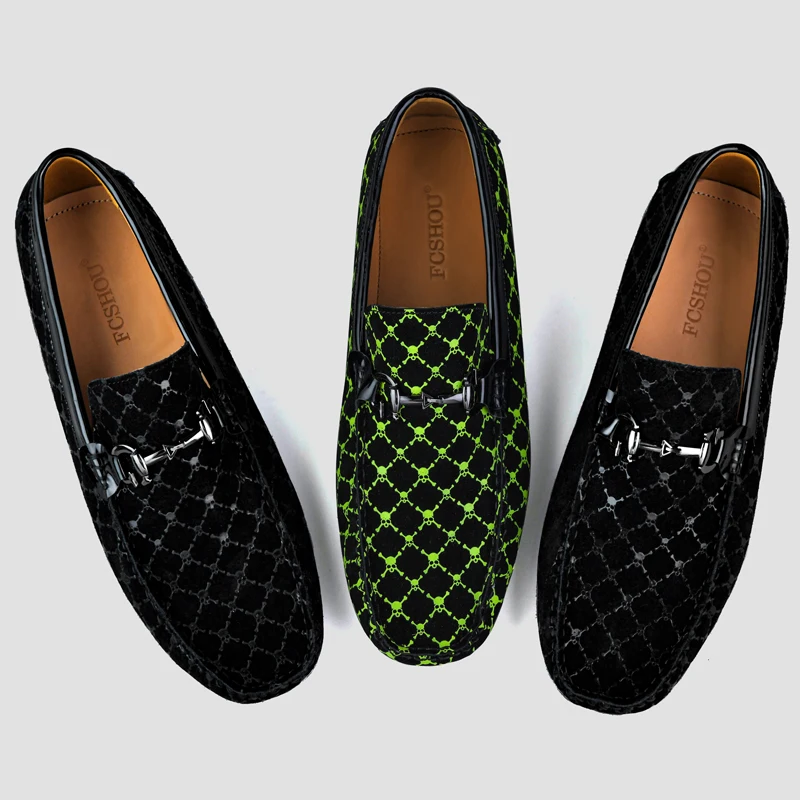 Genuine Leather Loafers Men Designer Skull Moccasin Fashion Slip On Soft Flat Casual Men Shoes Male Footwear Handmade Boat Shoes