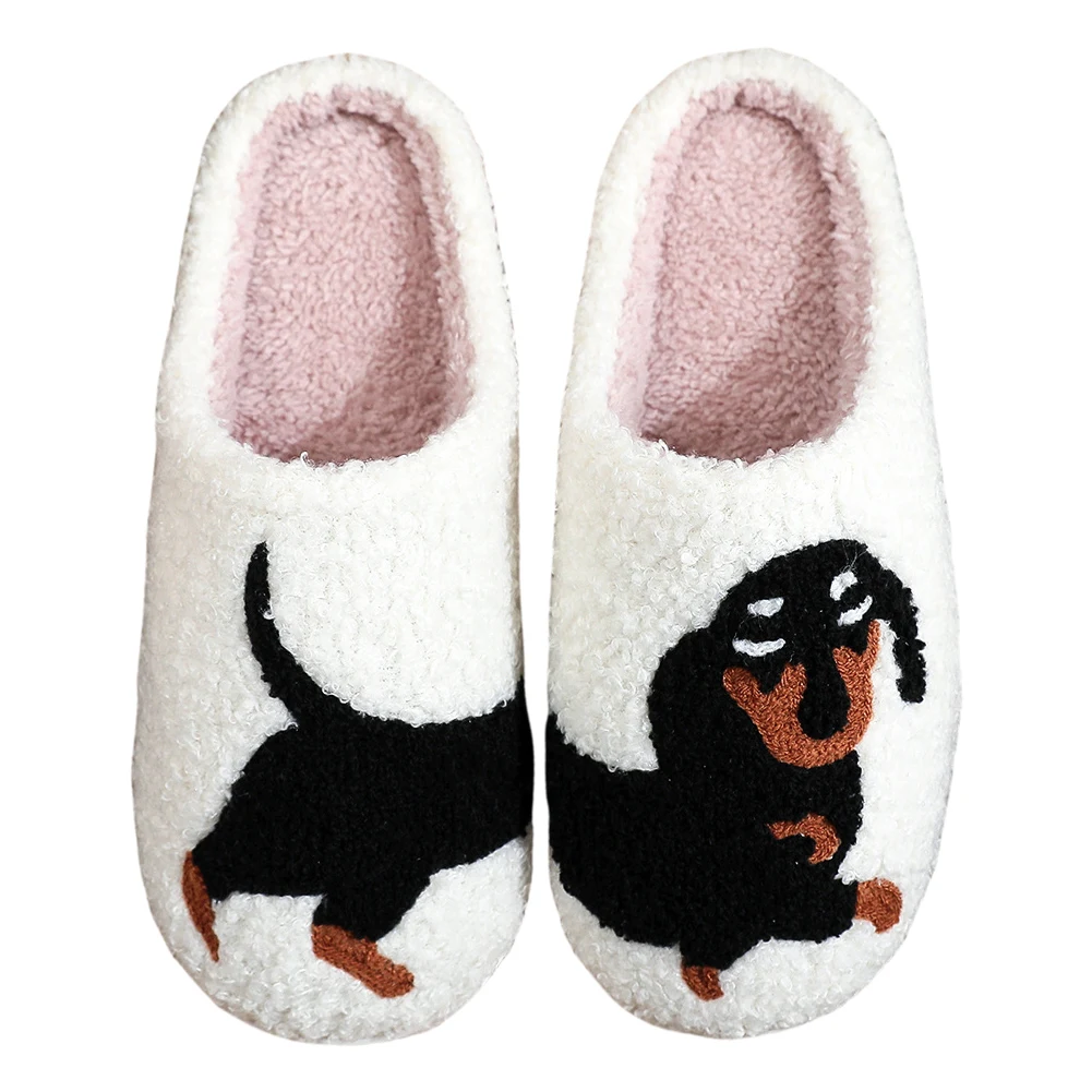 Plush Dachshund Slippers Closed Toe Slippers Anti Slip Warm Slip-on House Shoes Flat Thermal Slippers for Outdoor Indoor Bedroom 4