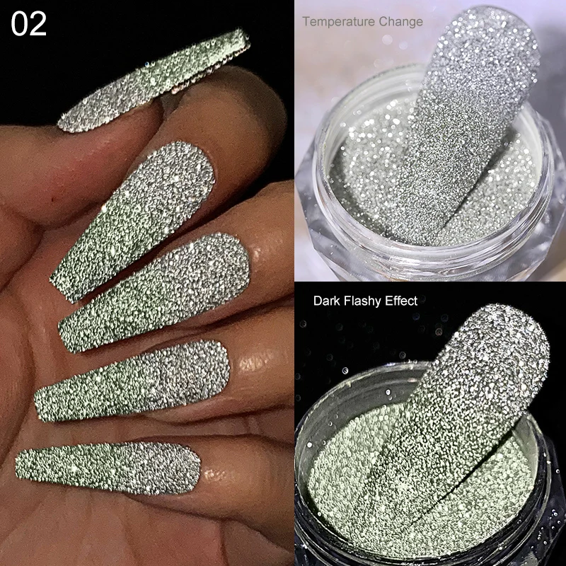 Reflective Flash Glitter Powder Temperature Color-Change Holographic Nail Powder UV Gel Polish Chrome Pigment Dust 1-JAR nail powder,nail pigment,nail glitter,nail decoration,nail decorations