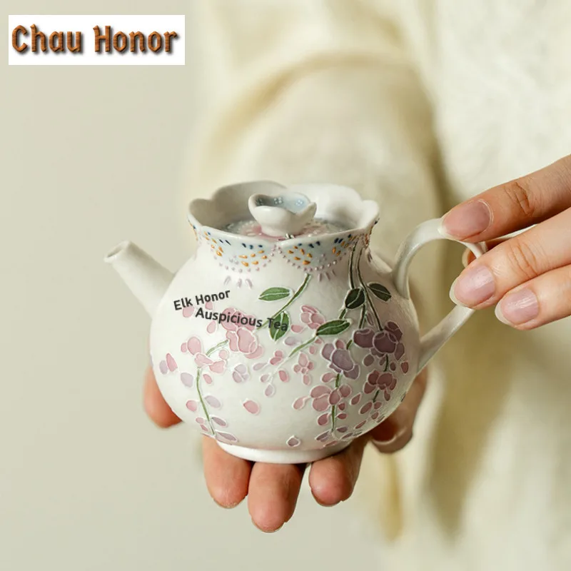 160ml Hand-painted Wisteria Flower Teapot Retro Tea Infuser Pot Tea Maker Kettle With Ball Hole Tableware Accessories Collection
