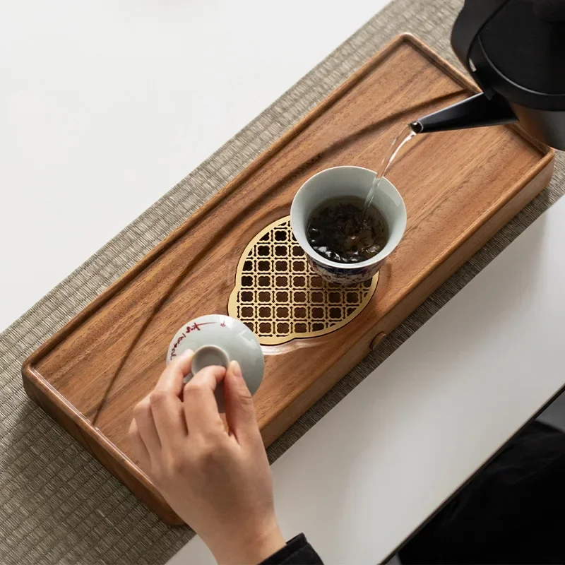 

Walnut drainage pot bearing tea tray household solid wood small dry brewing table modern minimalist new Chinese tea tray