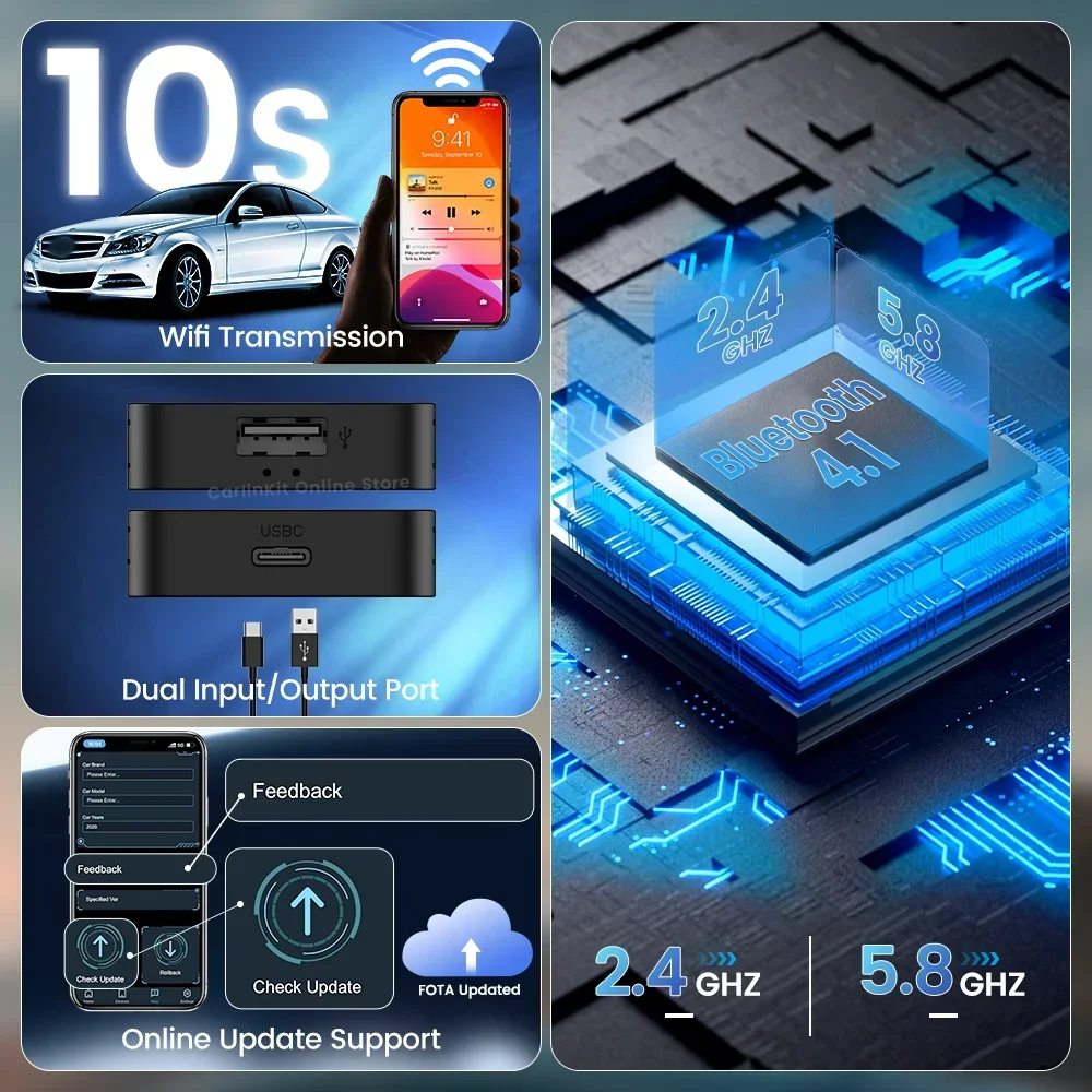 Adattatore Wireless CarPlay E Android Auto Per Toyota CHR (2019-2024) – Plug & Play, Controllo Vocale E Connessione Automatica