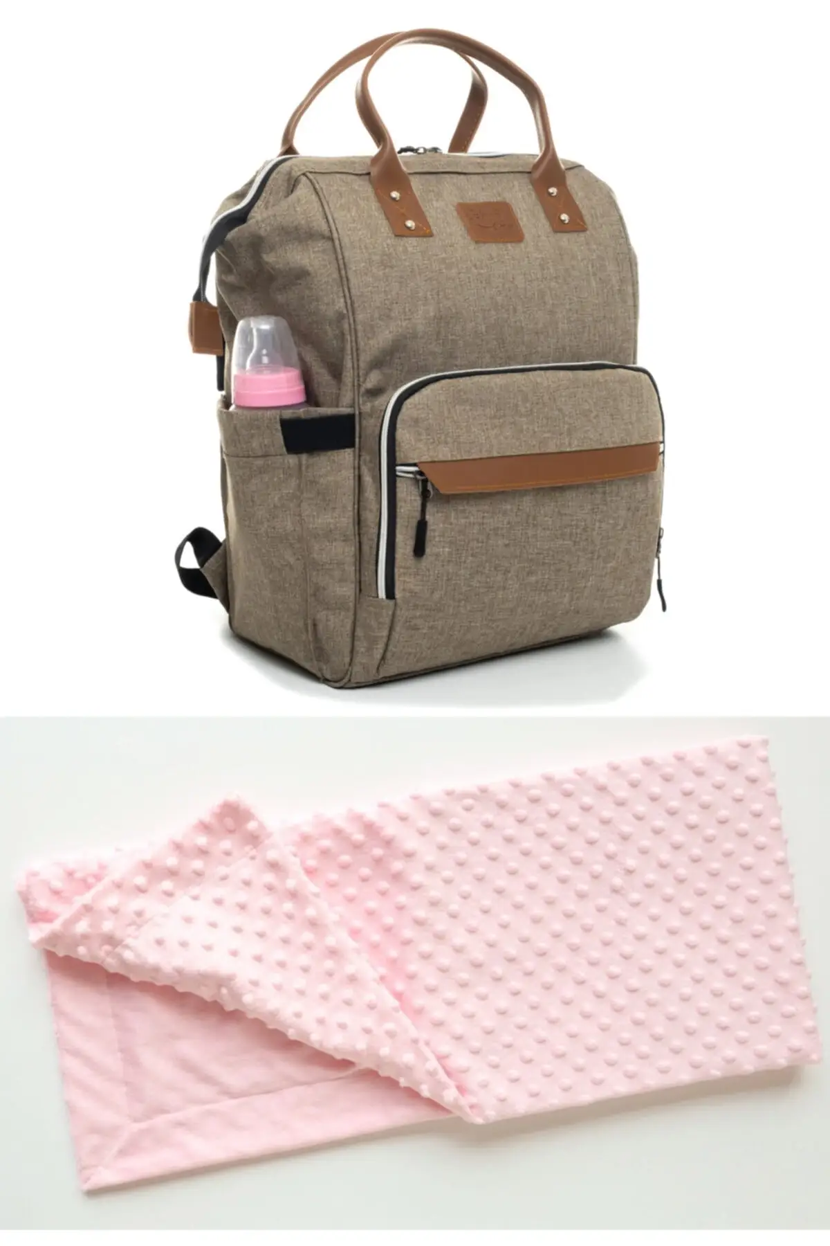 

Luxus Stained Waterproof Thermal Partition Mother Baby Care Backpack And Chickpea Blanket Set Textile Beige Kids