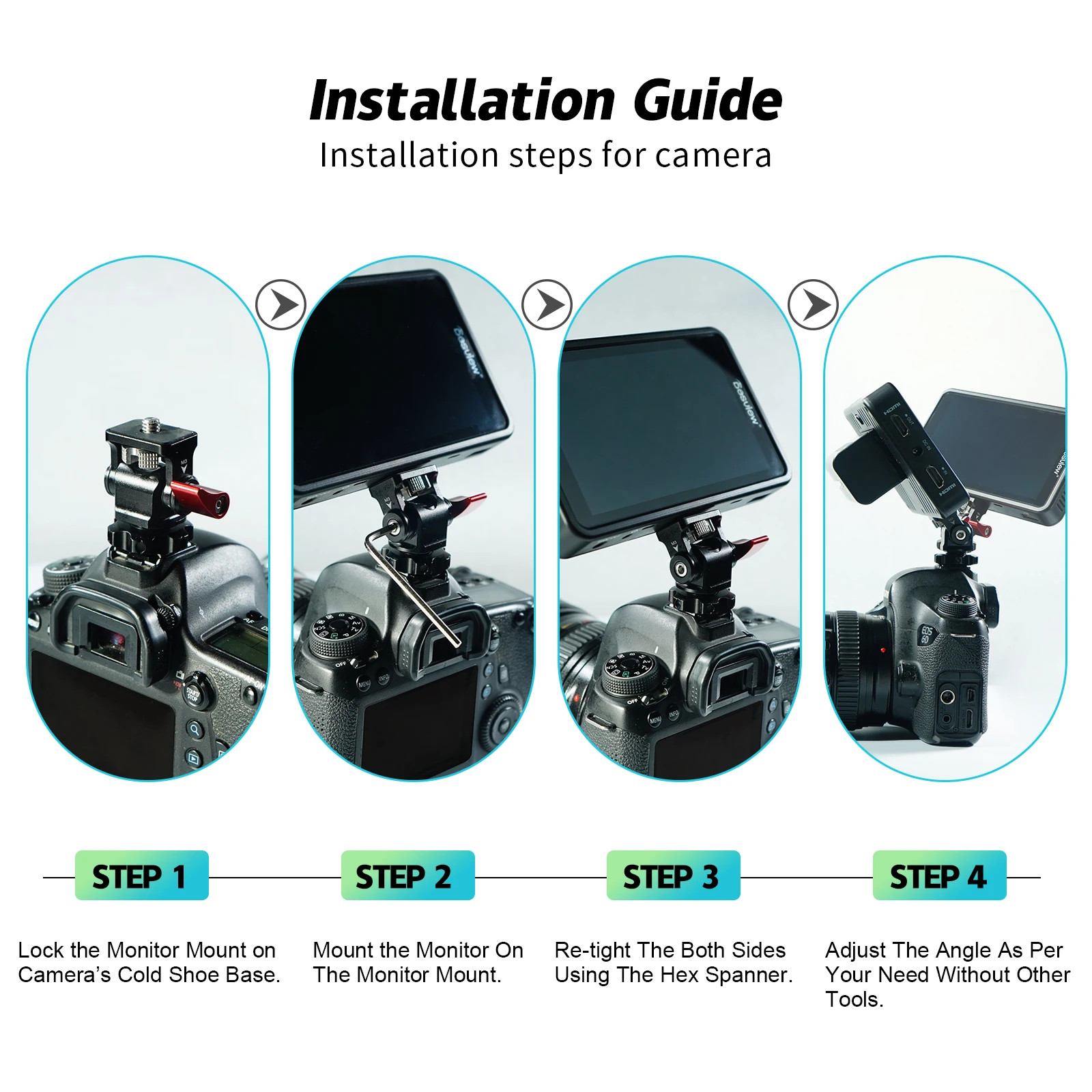 Cold Shoe Bracket Camera Monitor Mount Swivel 360&deg; and Tilt 180&deg; Adjustable Field Monitor Mount Holder Cold Shoe monitor mount adapter