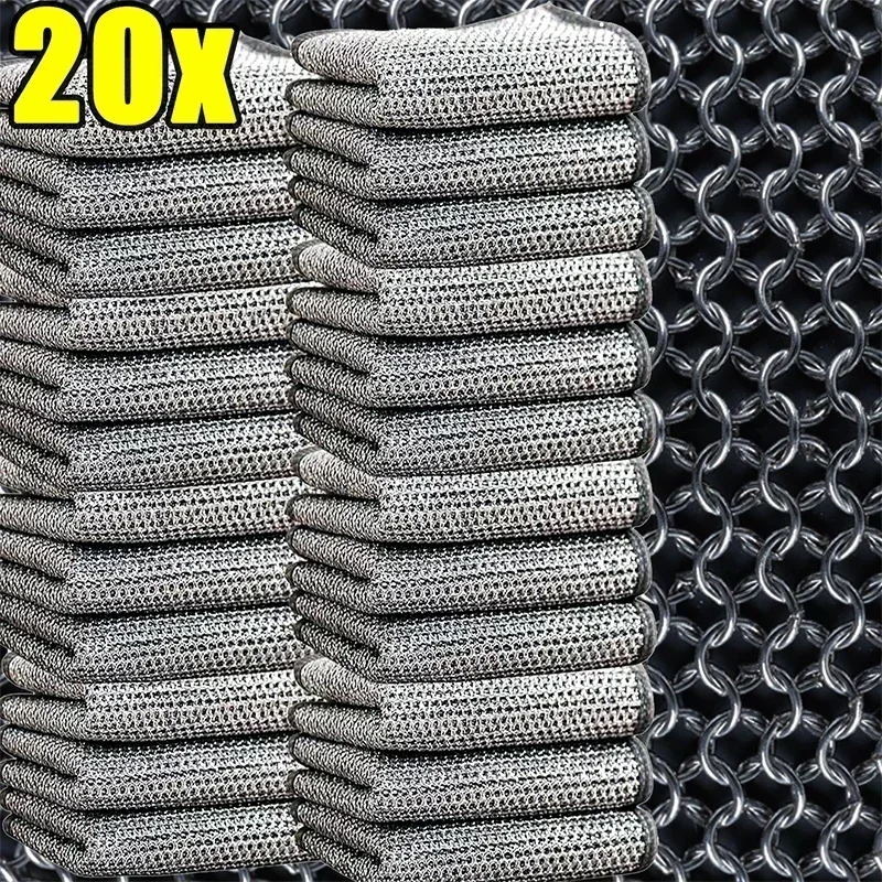 

Steel Wire Cleaning Cloths Double-layer Metal Wire Non-stick Oil Dishcloths Kitchen Pan Pot Gas Stove Scouring Pads Rags