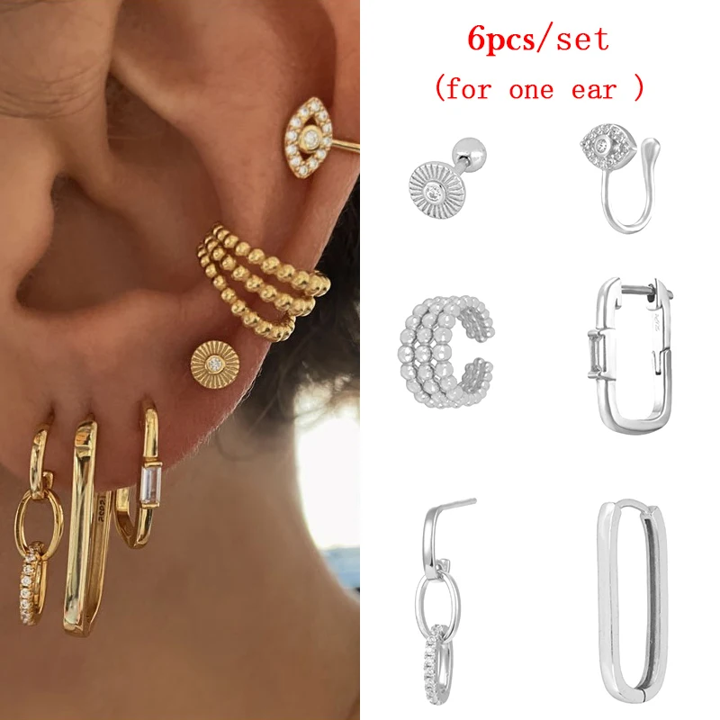 KEYOUNUO Gold Silver Filled Drop Hoop Earrings For Women Piercing CZ Dangle Stud Earrings Set Fashion Party Jewelry Wholesale