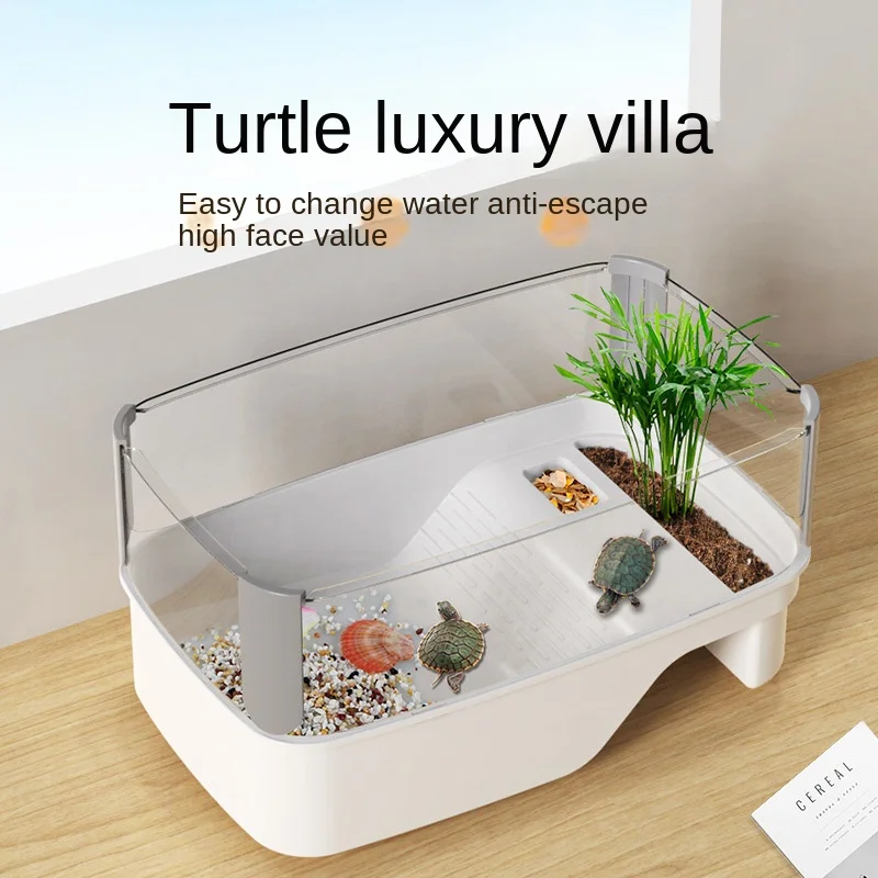 Turtle Tank Plastic Transparency Turtle Tank House With Areas To Breed Feed Swim Bask Indoor Enclosure Water Turtles Cage Reptile Habitat