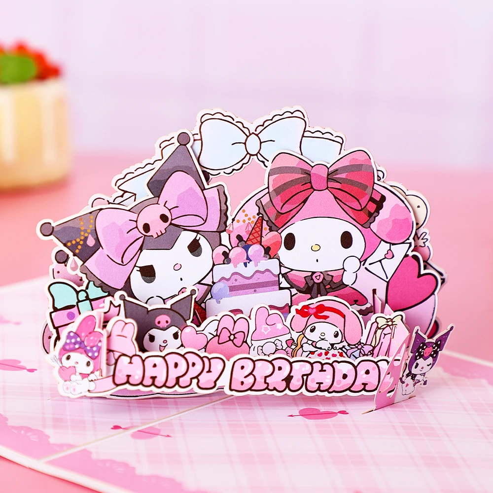 Sanrio 3D Pop Up Card Happy Birthday Gift Cute Birthday Card Anime Present Gifts Greeting Cards for Kids Girlfriend