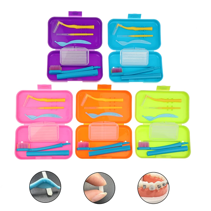 Orthodontic Oral Care Kit Portable Toothbrush Box Orthodontic Wax Foldable Toothbrush Interdental Brush Teeth Whitening Tool