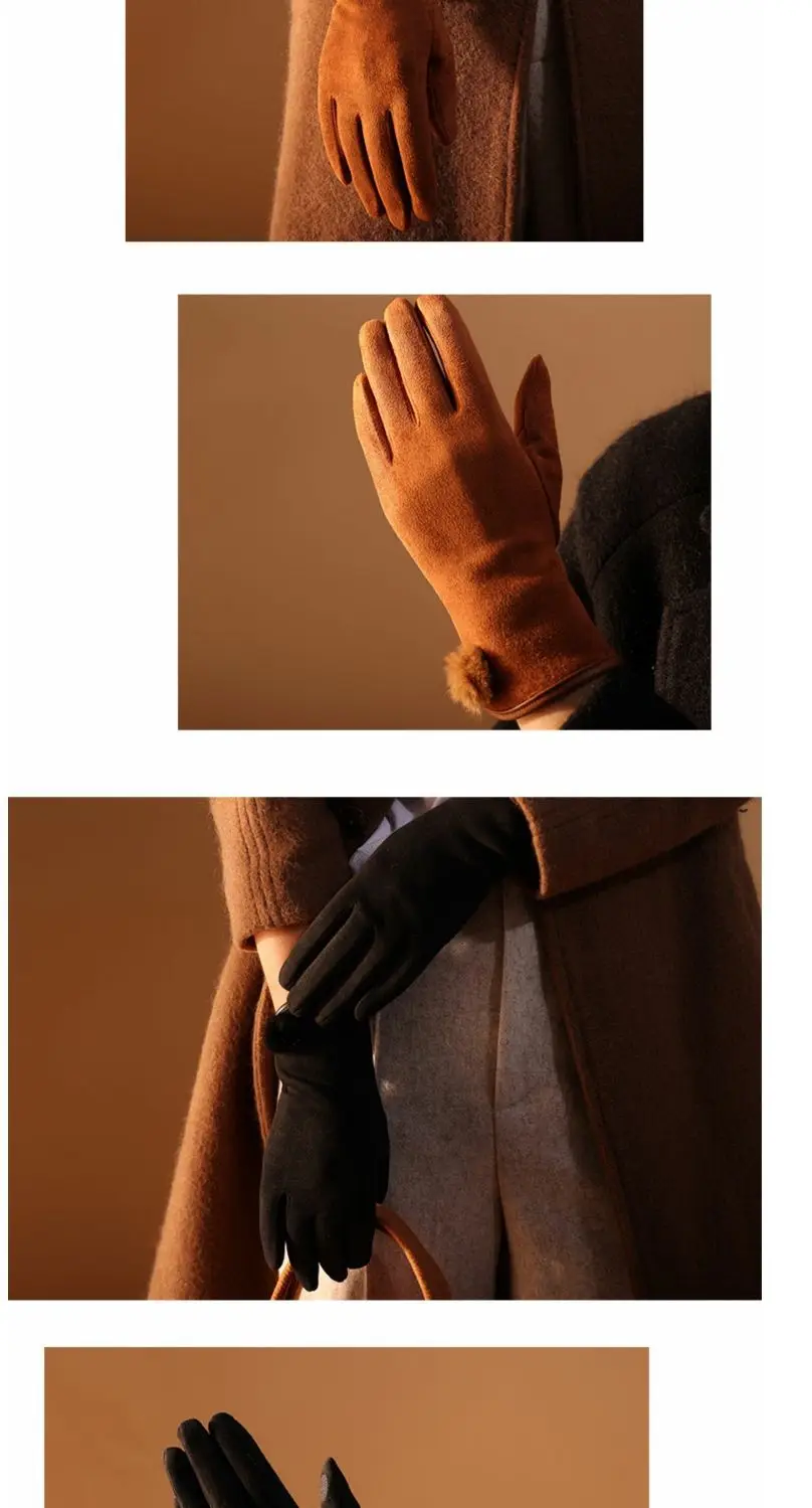 KayCrown Neue Mode Gnade Dame Handschuhe Frauen Winter Vintage Pom-pom Wildleder Touchscreen Fahren Warme Winddicht Handschuh Fäustlinge – Detail 6