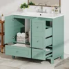 36" Modern  with USB Charging, Two Doors and Three Drawers , Small Bathroom Vanity Cabinet with Single Sink, Green 1