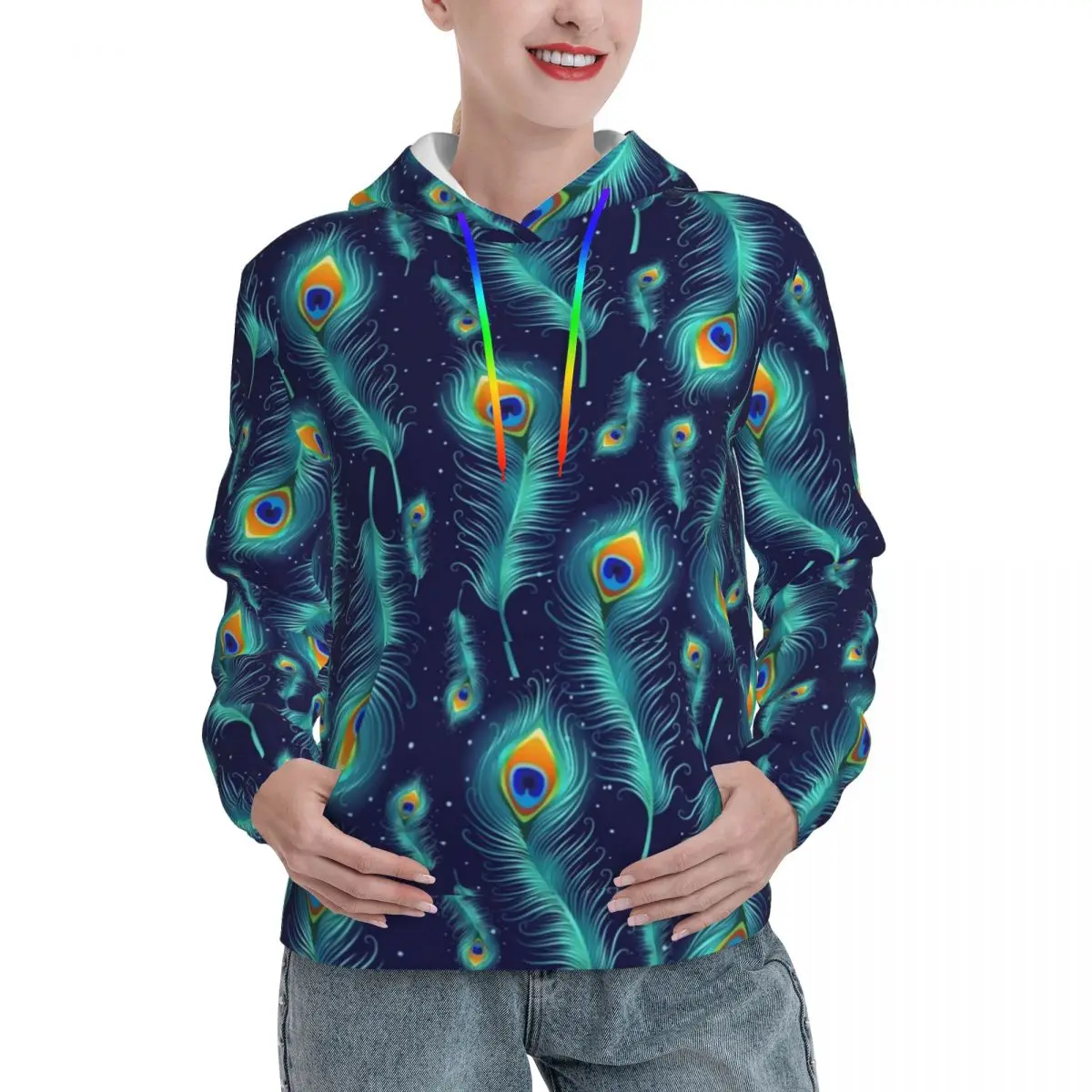 

Animal Design Casual Hoodies Peacock Bird Feathers Retro Sweatshirts Autumn Long Sleeve Outerwear Oversized Hoodie Gift Idea
