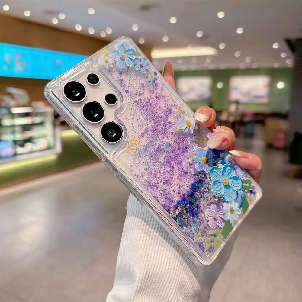 Luminous Sequins Glitter Quicksand Flower Bling Clear TPU Case