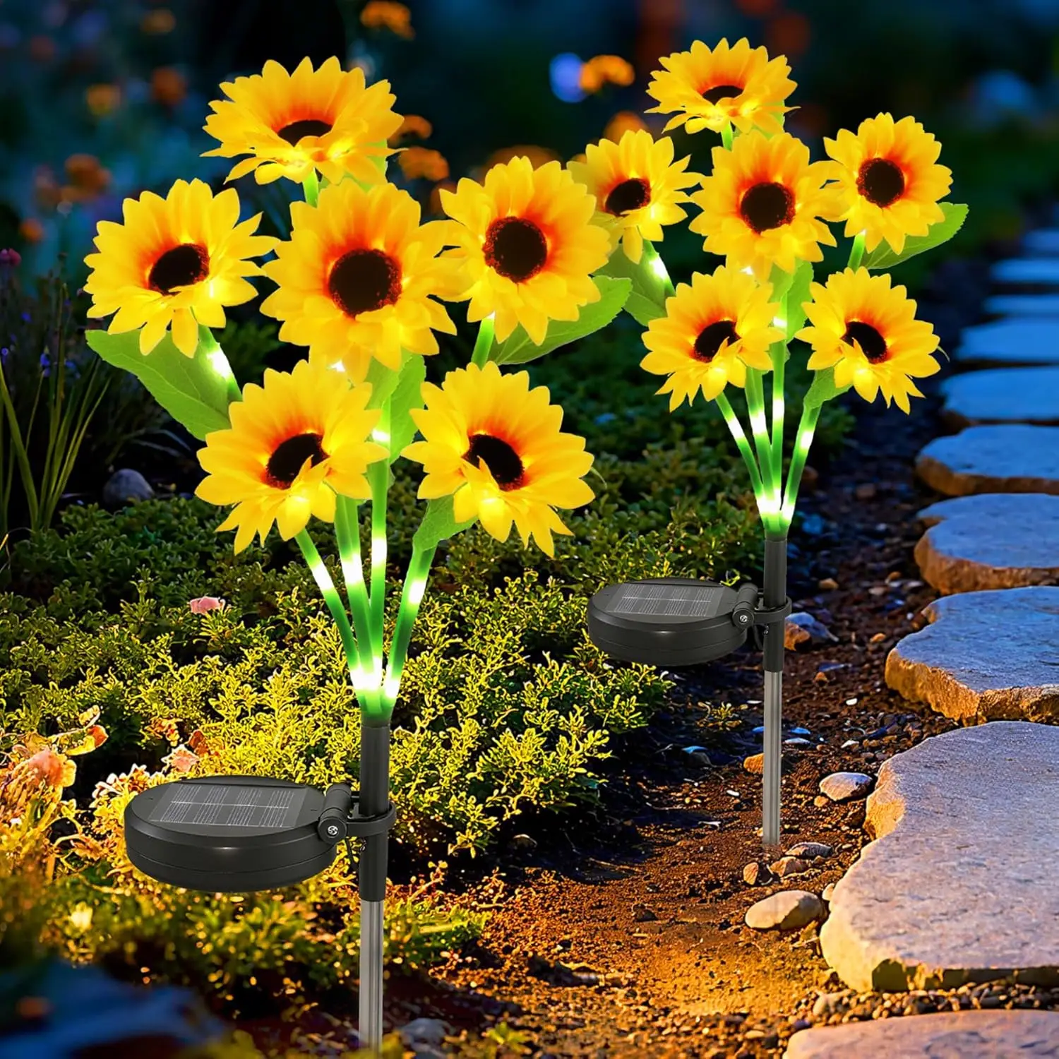 Solar-Powered Sunflower Lights with Flashing & Steady Modes - Waterproof Decorative Garden Lights