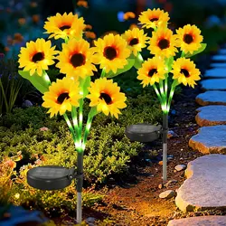 Solar - Powered Sunflower Lights with Flashing & Steady Modes - Waterproof Decorative Garden Lights (6 heads)