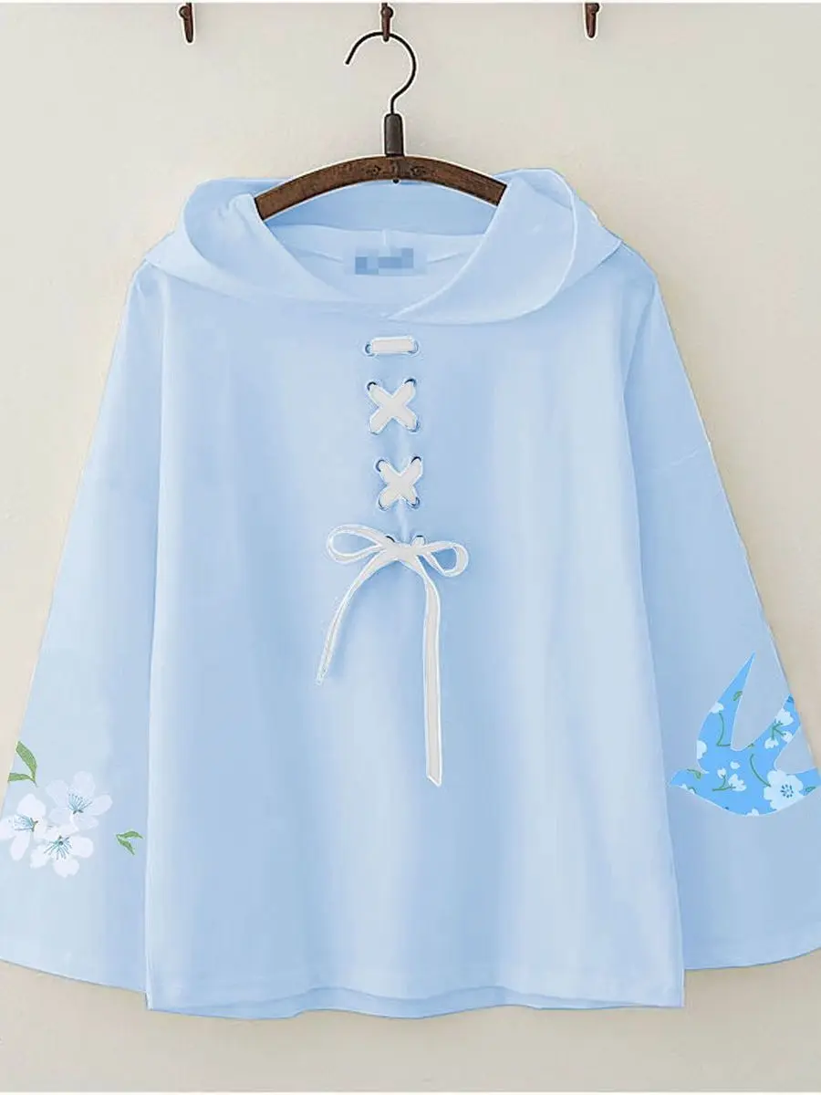 

2023 Fashion Flowers Print Hoodie Women Harajuku Sweatshirts Japan Casual Hooded Autumn Black Oversized Hoodie Girl Streetwear