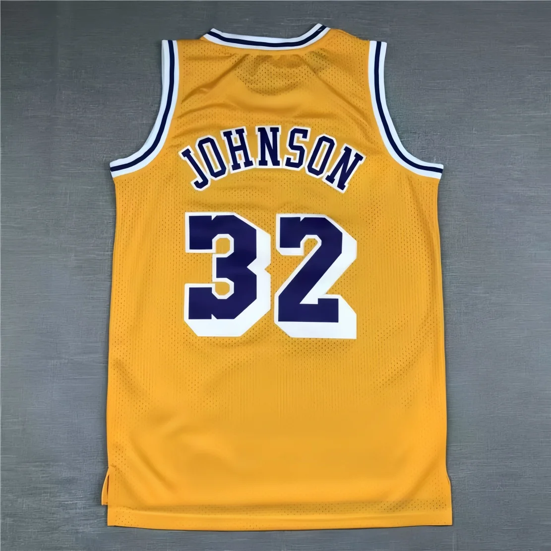 Magic Johnson 84-85 vintage embroidered jersey No.32 basketball suit American breathable sleeveless vest for adults and children 3