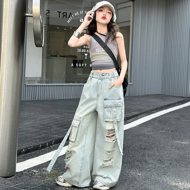 Baggy Pants And Top Baggy Jeans ANINEO Girls Jeans Denim Elastic