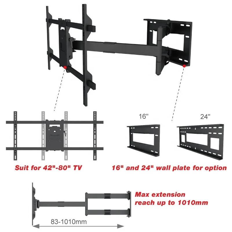 Brazo de extensión superlargo ajustable, Flexible, 1010mm, LED, LCD, TV,  montaje de soporte de pared con VESA, 800x400mm