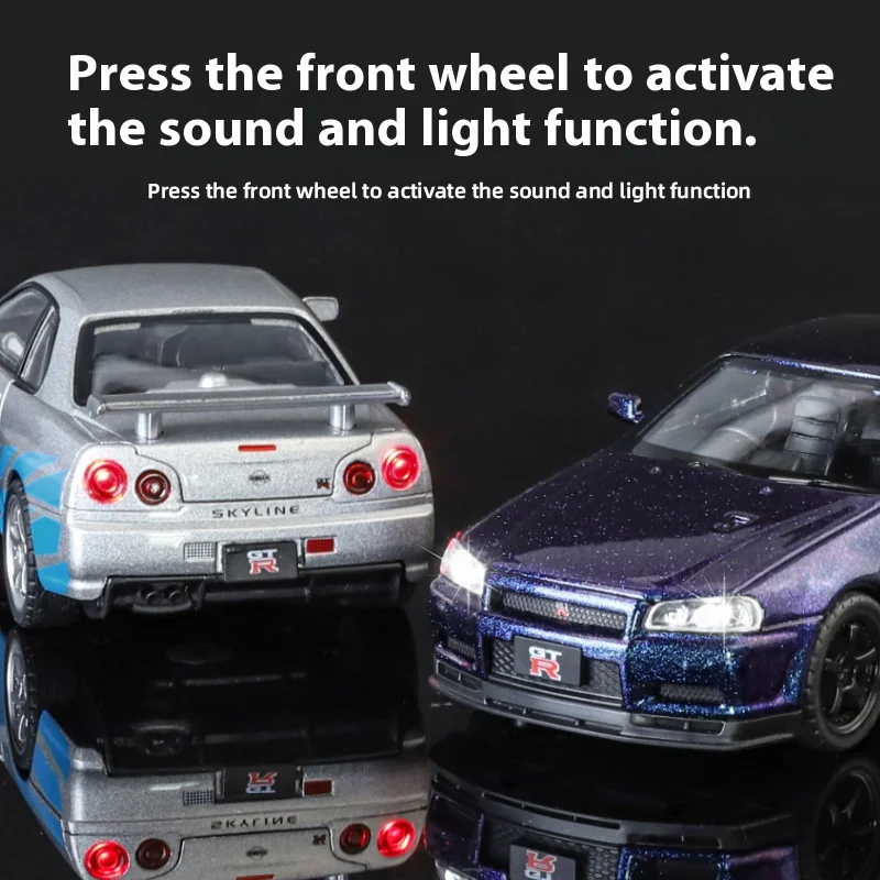 Modèle Réduit Nissan Skyline GTR R34 VSpec II 1:64 Bleu - Motorhelix, Métal, Neuf 2023