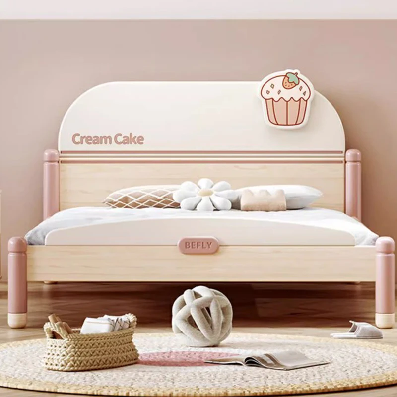 솔리드 우드 어린이 더블 침대 여아 공주 미니멀리스트 머리판 침구, 더블 침대 바닥, 모던 기숙사 가구
