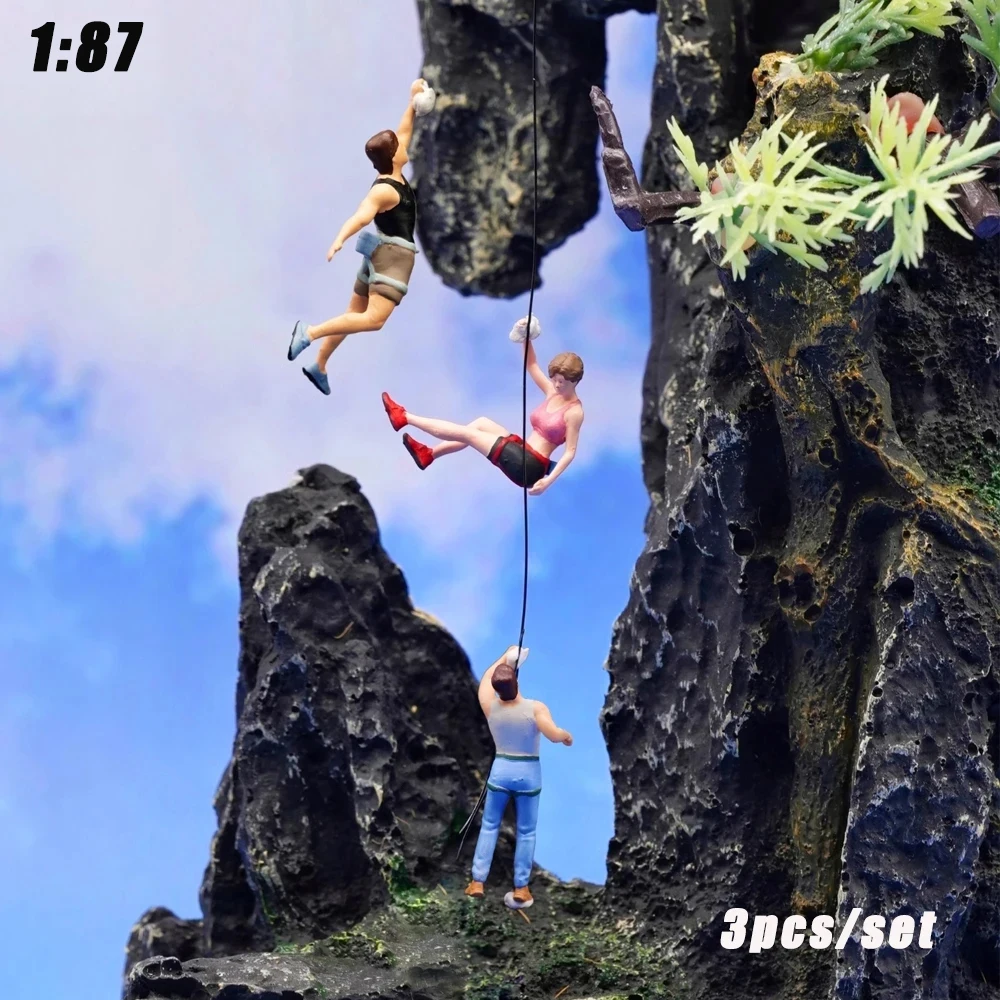 ミニチュア登山と登山家、ジオラマミニチュアフィギュア、人工山モデル