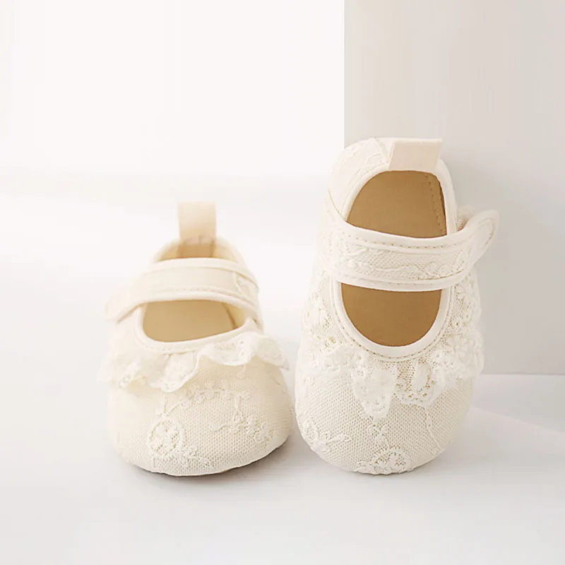 Beige Lace Soft-soled Toddler Shoes for Girls