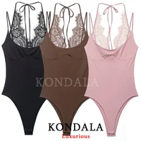 KONDALA Trendy Party Sexy Women Jumpsuit Patchwork Lace Halter Backless Bodysuit New Fashion 2026 Spring Summer Holiday Jumpsuit - Image 4