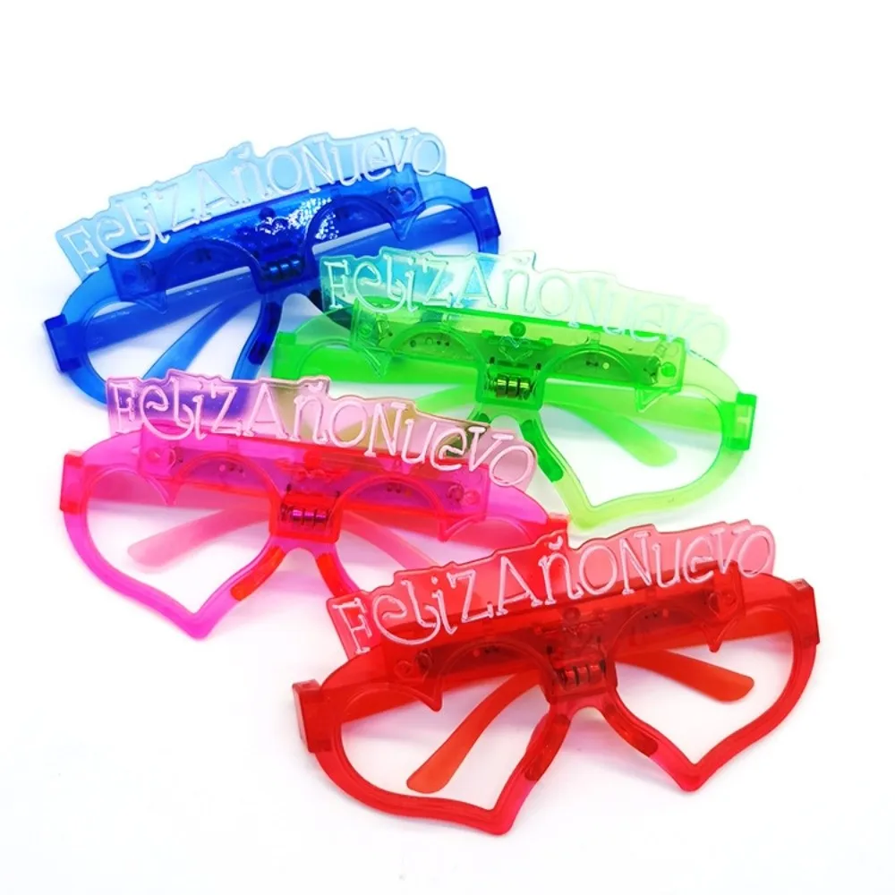 LED Glow 2026New Year Glow Glasses Square/Love Heart Shape Photographic Ornaments 2026 LED Glow Glasses Light Up Number Letter