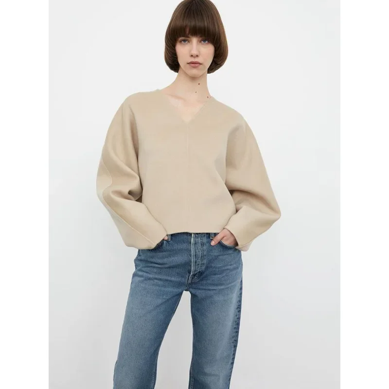 

Early Spring Casual Women Commuting Loose Double-sided Wool Cashmere Pullover
