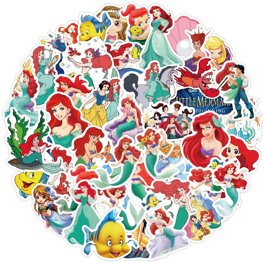 

10/30/50PCS Disney Mermaid Princess Ariel Cute Cartoon Sticker DIY Guitar Laptop Luggage Skateboard Graffiti Decals Fun for Kid