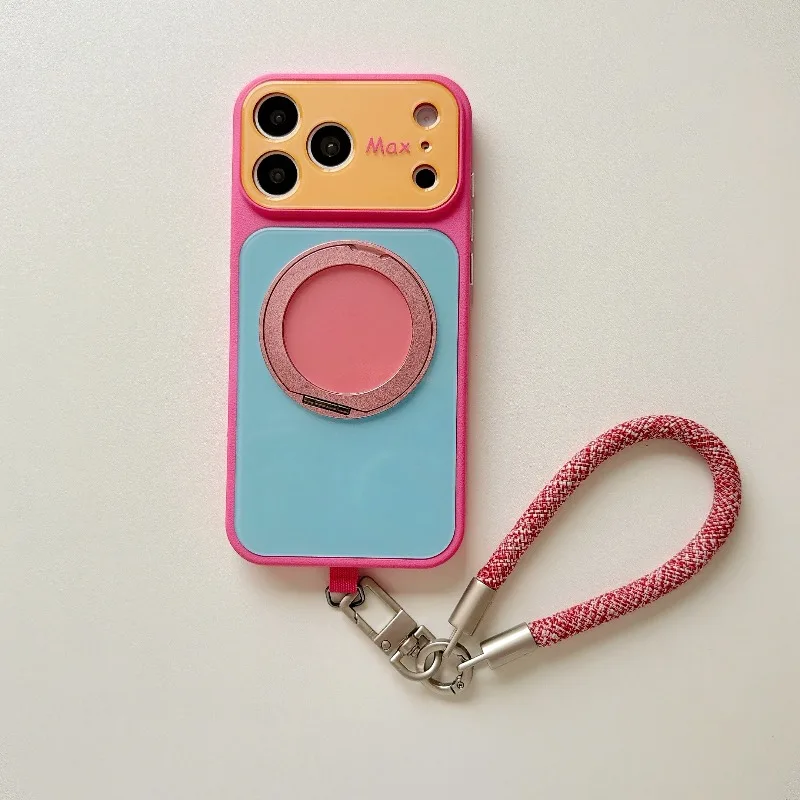 Versatile 360° Rotating Magnetic Ring Case with Lanyard and Dopamine Contrasting Colors