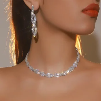 Women's Elegant Rhinestone Necklace & Dangle EarringsTrendy Jewelry Set Fashionable Accessories for Party & Daily Clothing Decor 1