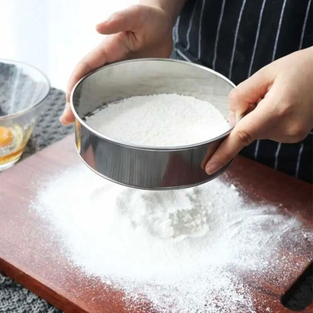 12/18cm Kitchen Mesh Flour Sifter Durable Stainless Steel Ultra-fine Sugar Filter Mesh Baking Tool Round Strainer Sifters flour sifter,baking tools,mesh strainer,fine mesh strainer,powder sieve