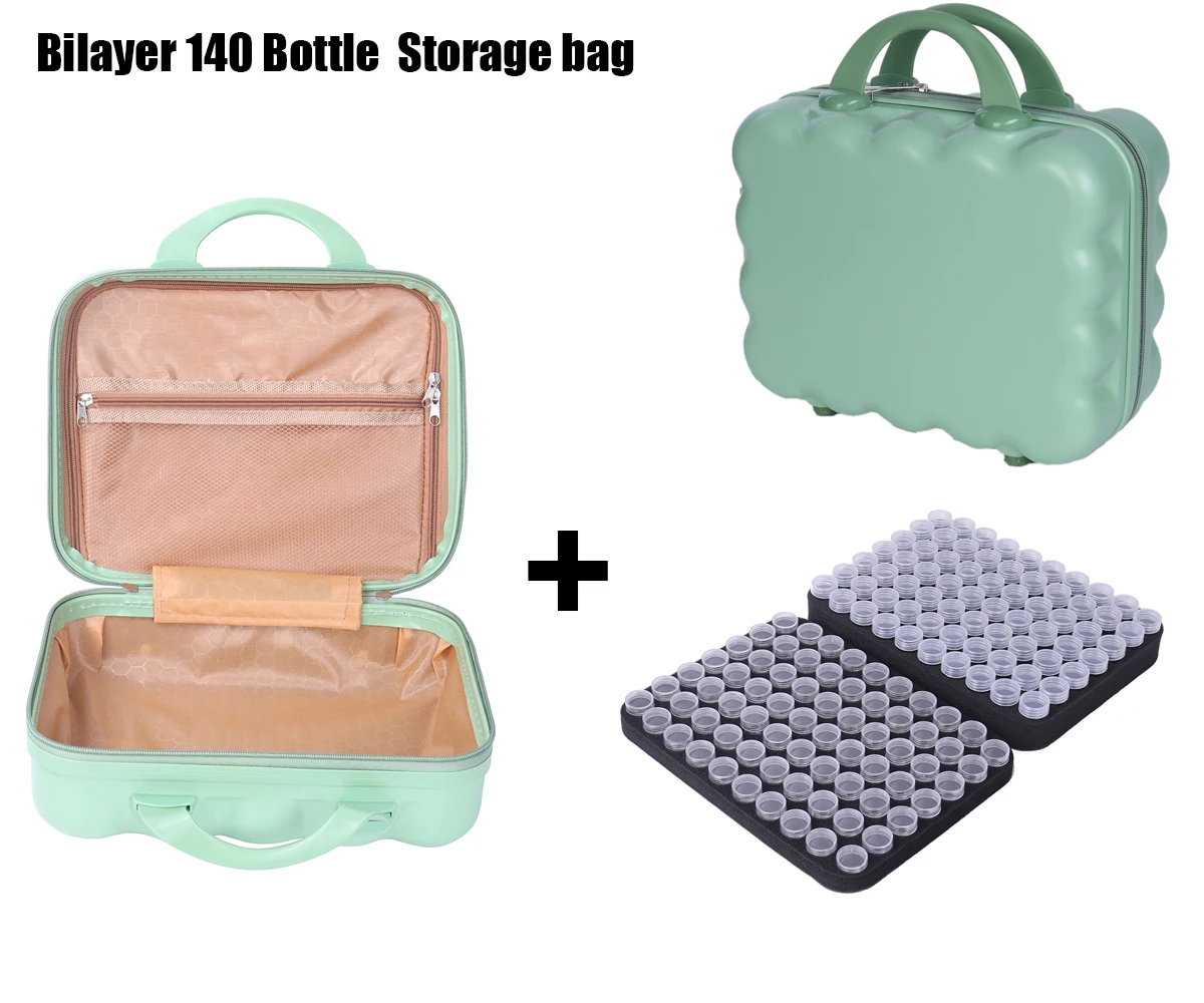 2 layer 140 Round Bottles Green Storage Box 5D Diamond Painting Accessories Tools Container Bag Carry Case Embroidery Mosaic