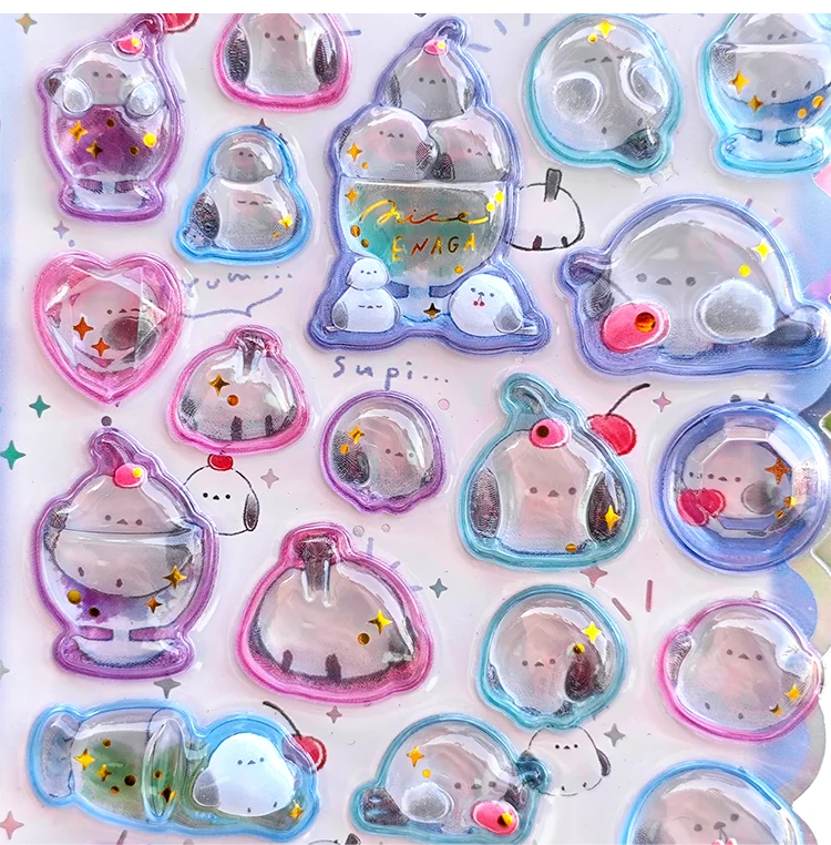 1 pc/4 pcs Cartoon Sweet Cats Unicorn Drop 3D Relief Stickers Scrapbooking Diy Diary Stationery Sticker Decor Cute Stickers