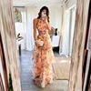 Summer Sleeveless Temperament Slim Dress Elegant Women Pattern Print Outfits New Sleeveless Halter High Waist Cake Party Dress 1