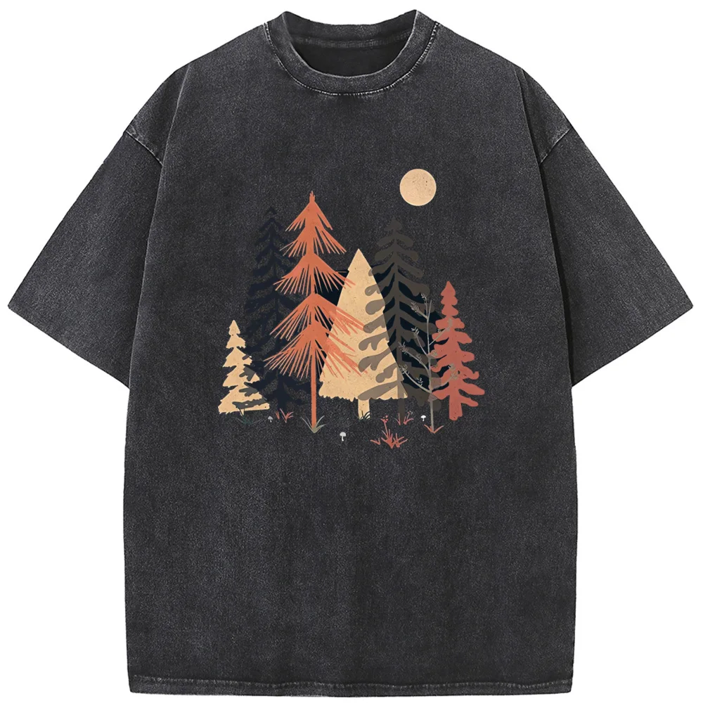 

A Spot in the Wood Men's T-shirt Men's T-shirt 230g O-Neck Cotton Washed T-Shirt Vintage Casual Bleach T shirt