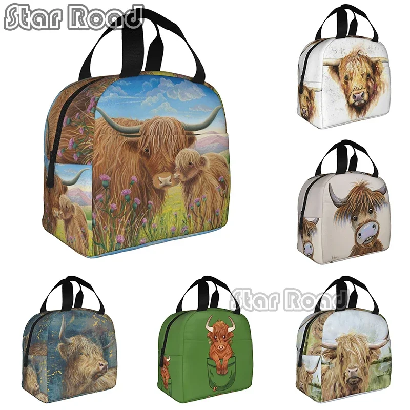

Funny Highland Cow Lunch Bags for Men Women Insulated Lunch Box Cooler Tote Bag for Work Travel Picnic Food Bags